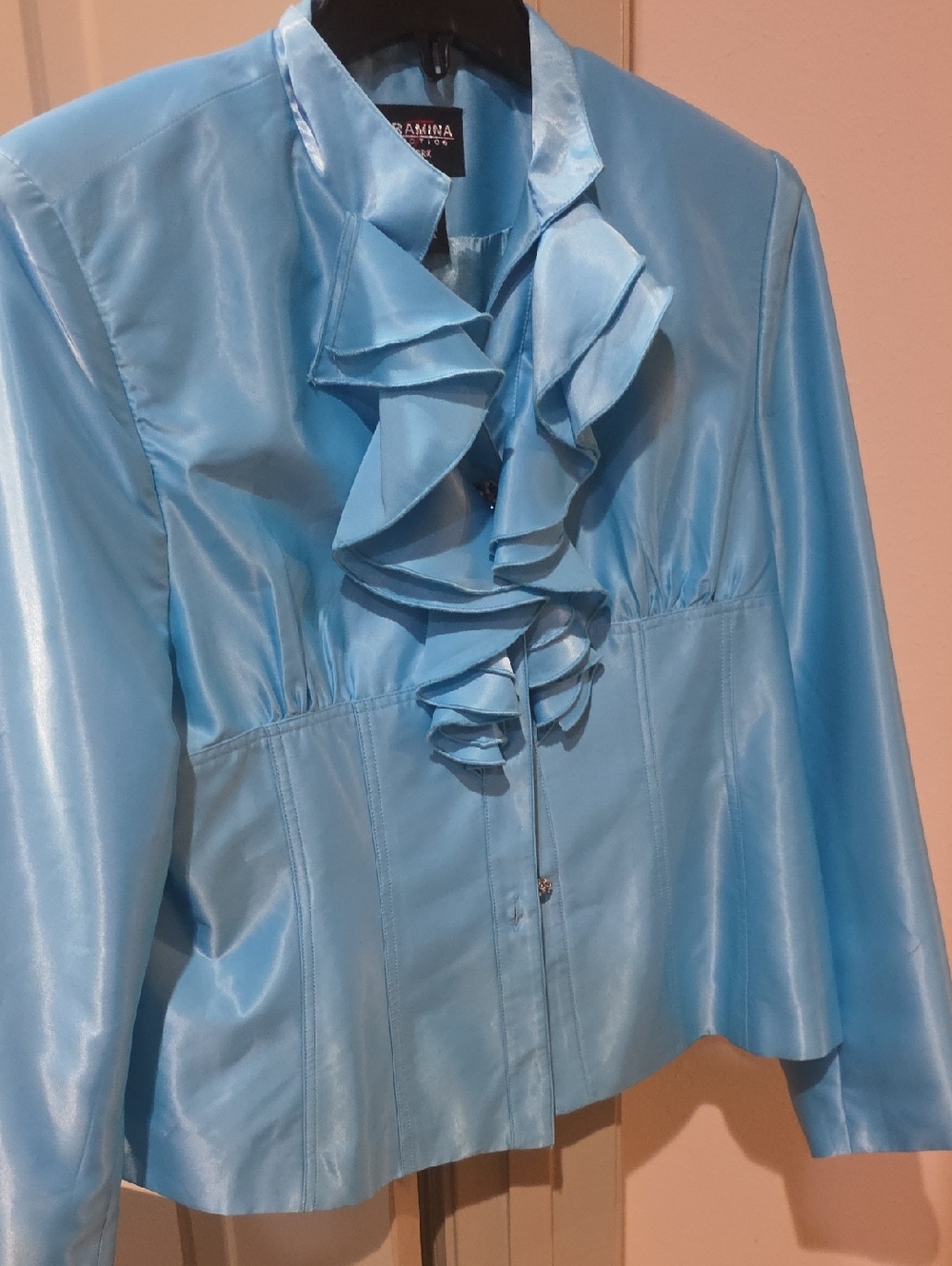 Terramina Light Blue Ruffle Front Blazer
